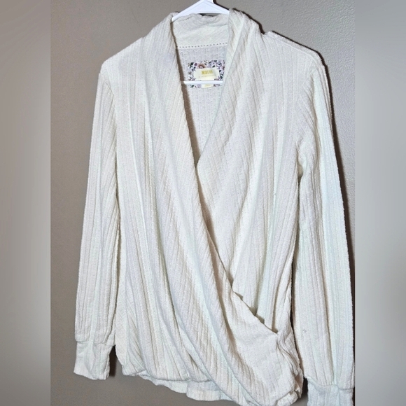 Anthropologie Meave Faux Wrap Minimalist Quiet Luxury Sweater, Medium - Picture 2 of 4